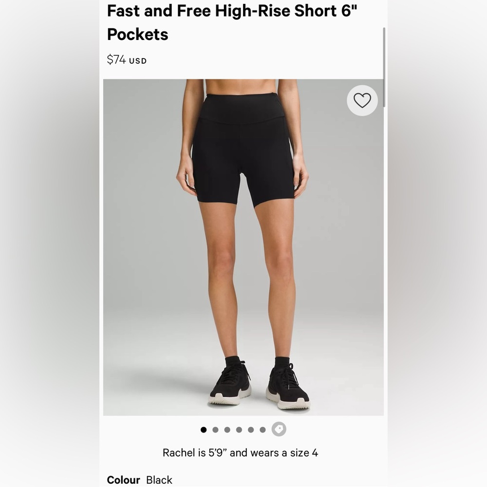 Like New Lululemon Fast and Free High-Rise Short 6" Pockets Size 8 Black